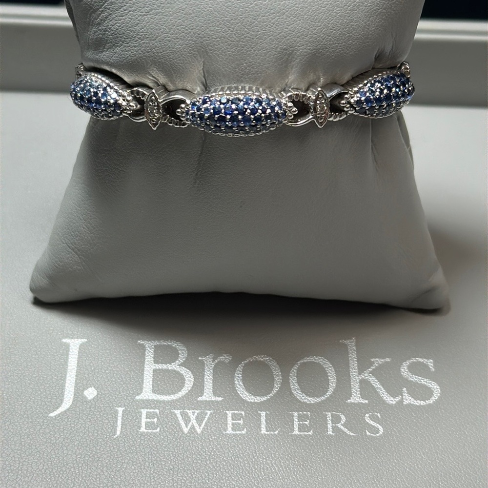 New Doris Panos 18K White Gold Overlay .05ctw Diamond & Blue Topaz Bangle